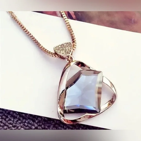 New Fashion Charm Geometry Crystal Glass Pendant Necklace Black Gold - Picture 4 of 7